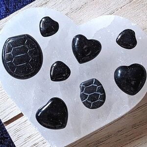 ☮️ Turtle Shell Protection Plate ☮️ Obsidian carved Gem Stone 🖤 Cabochon Mix